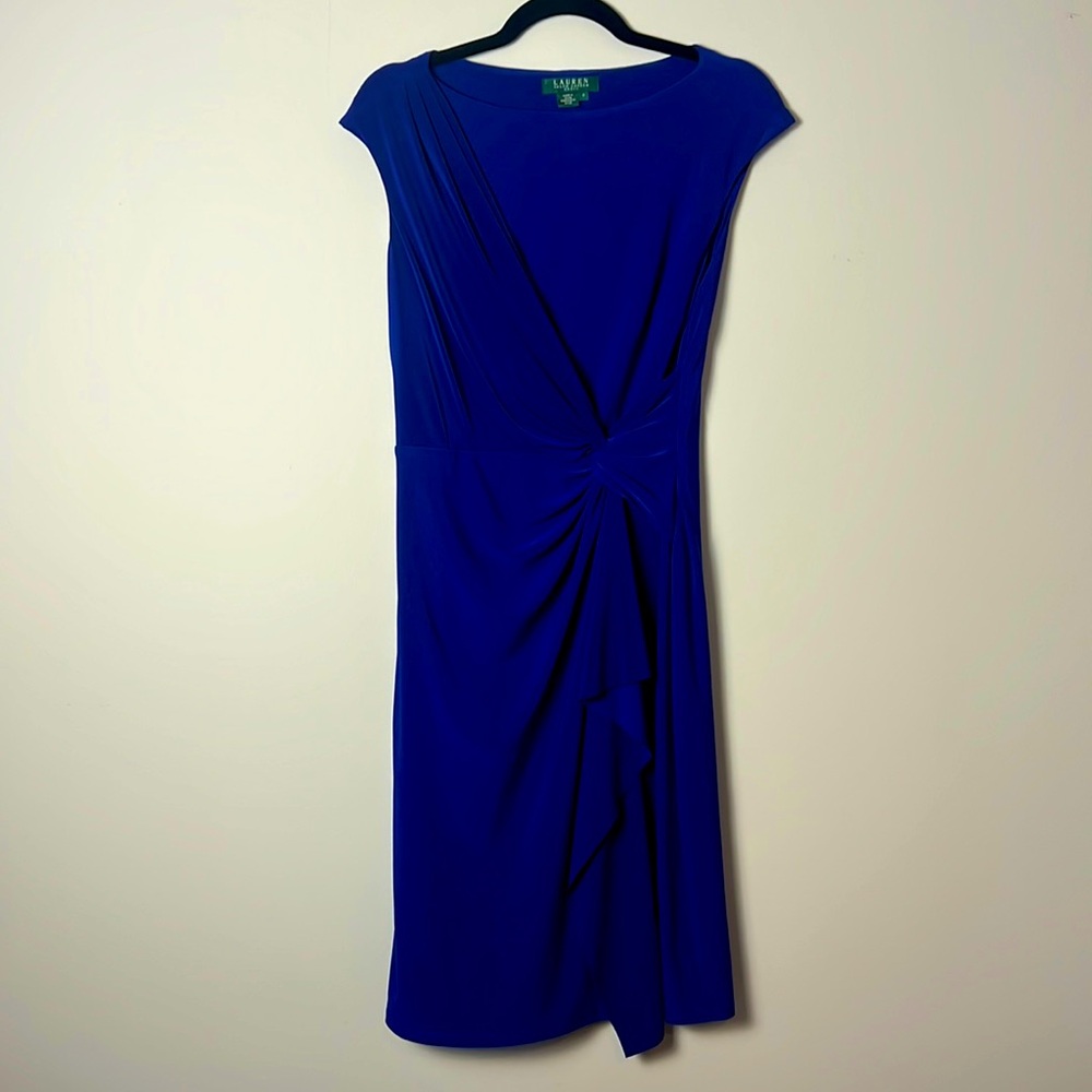 Lauren Ralph Lauren 8 electric purple blue stretch cap sleeve knee length dress